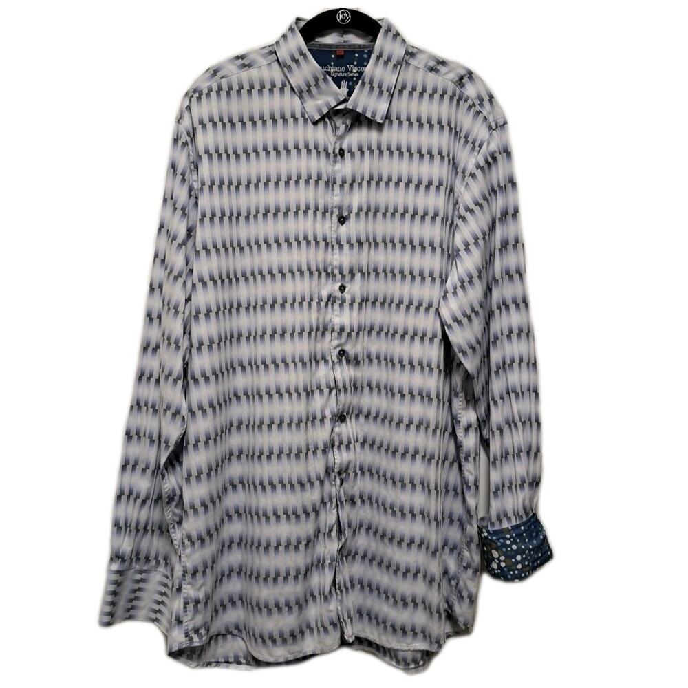 Luchiano Visconti Shirt Mens XXL Purple Silver Long Sleeve Button Down Flip Cuff